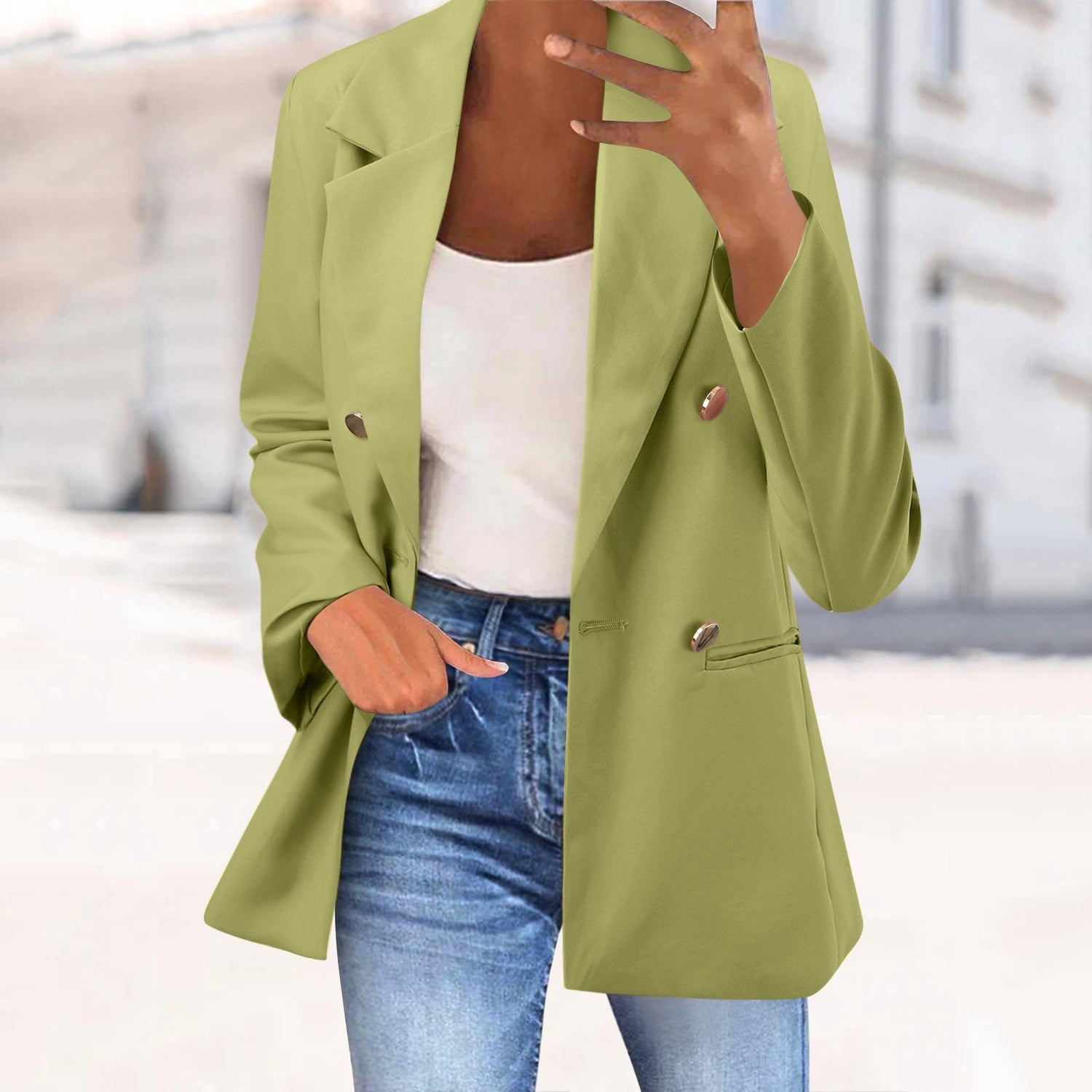 Office Business Women'suit Jacket  Solid Long Sleeve Lapel One Button