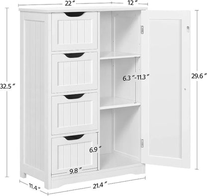 Side Storage Organizer with 4 Drawers and 1 Cupboard, Freestanding Entryway Sto image 10