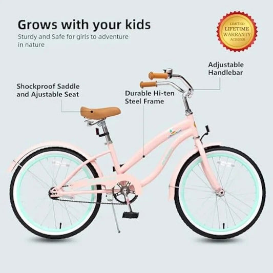 Girls Beach Cruiser Bike for Kids 5-13 Years Old, Kids Bicycle Included Coaster image 0