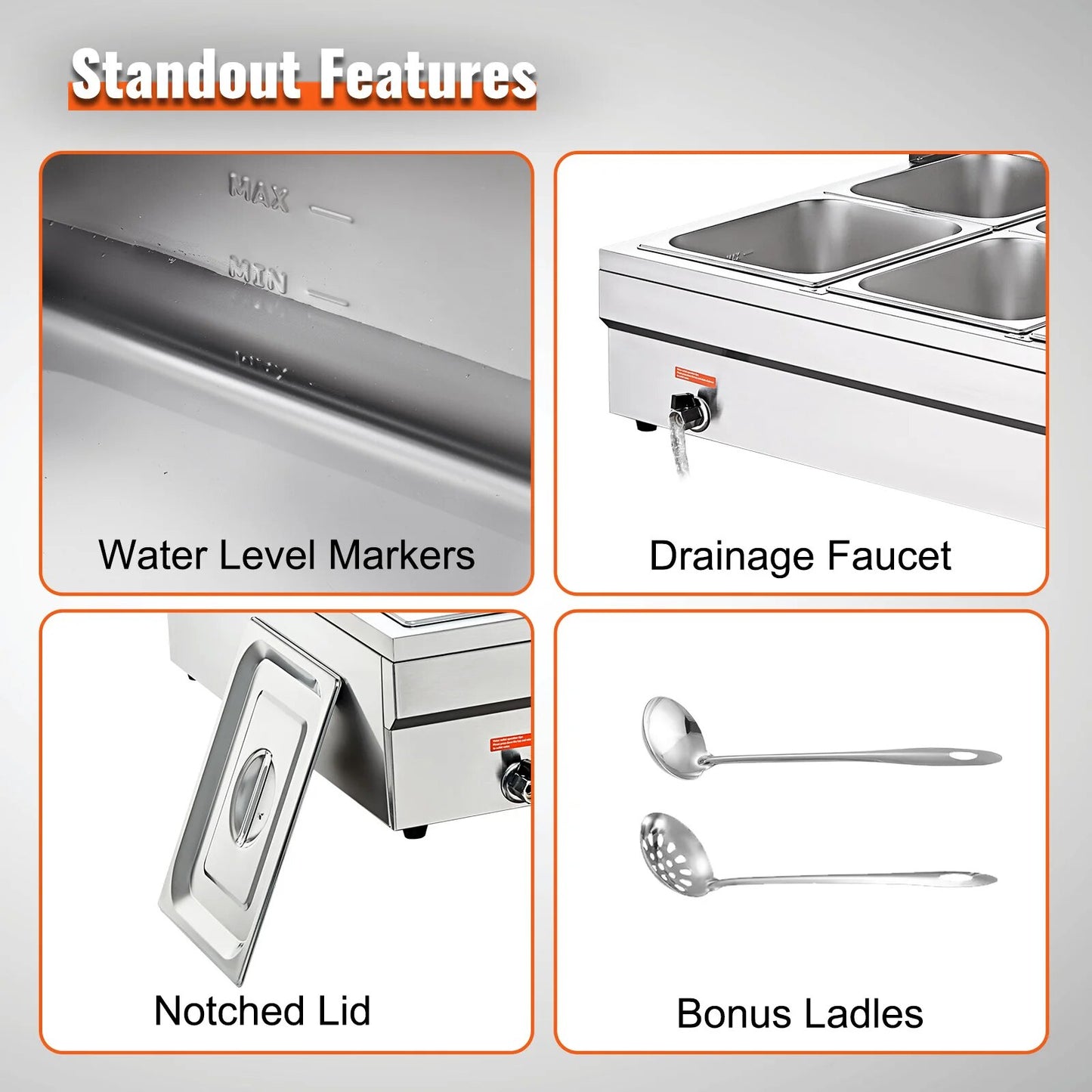 VEVOR Commercial Electric Soup Food Warmer with 3/6/10/12 Pans Stainless Steel image 9