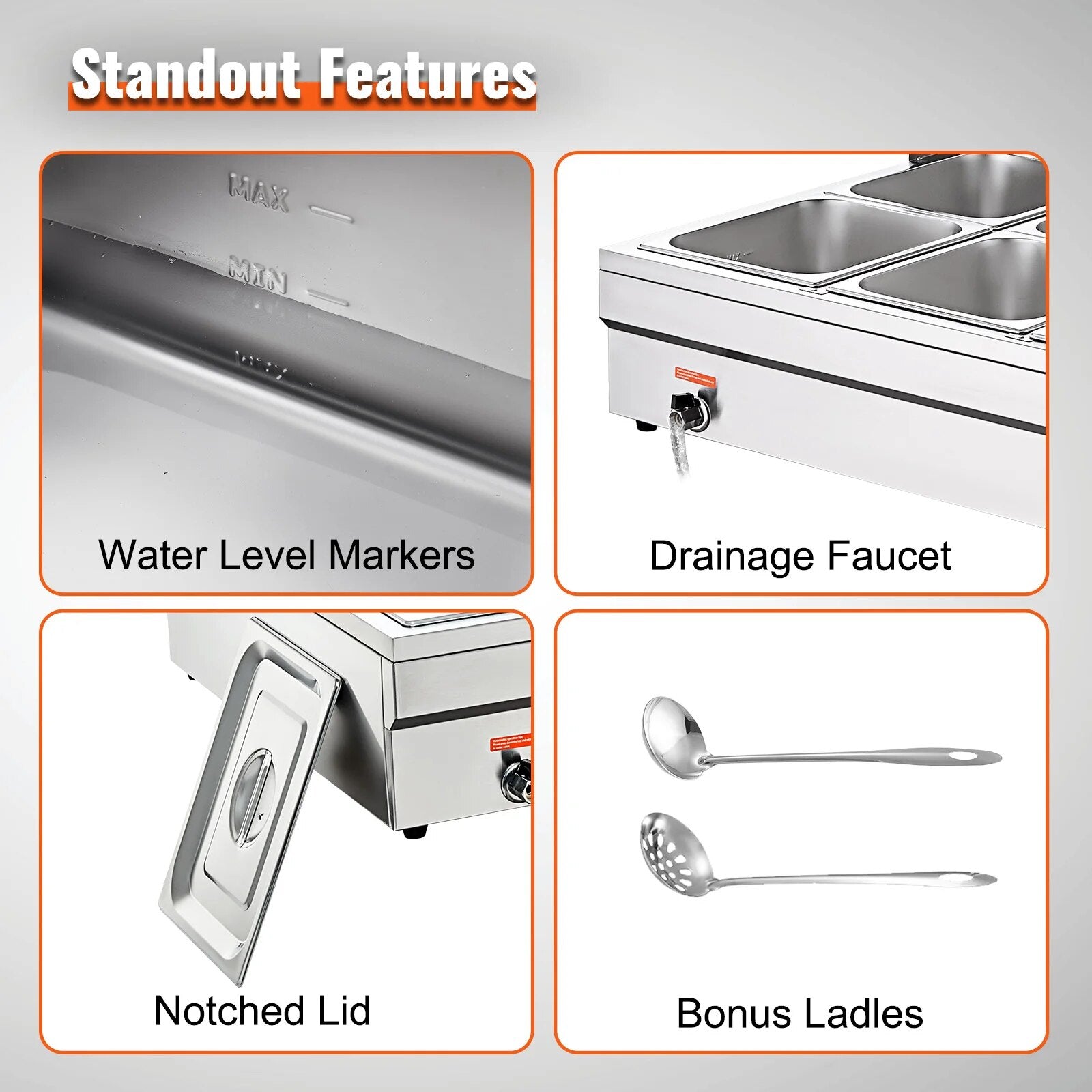 VEVOR Commercial Electric Soup Food Warmer with 3/6/10/12 Pans Stainless Steel image 9