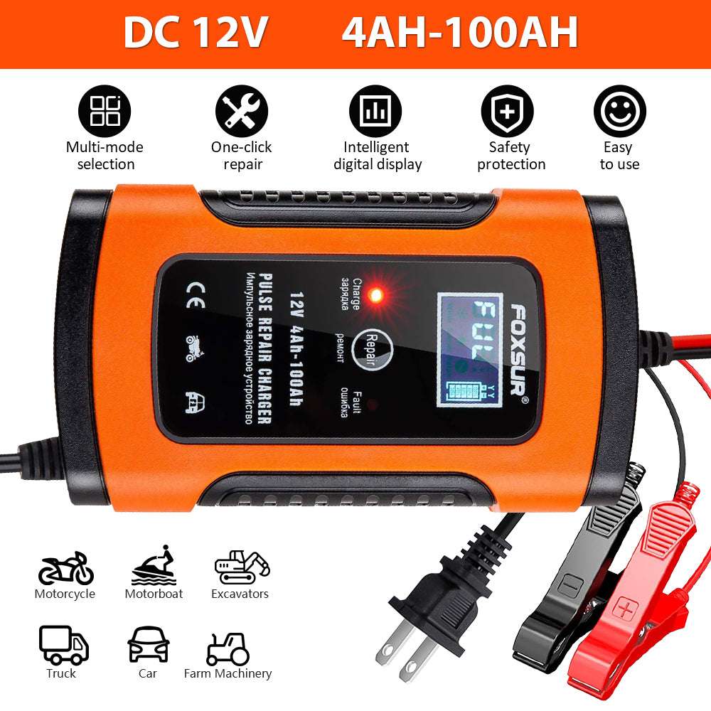 Automatic Smart Car Motorcycle Battery Charger Liquid Display Screen 12V 6A Aut