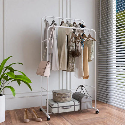 Heavy Duty Clothes Rack Garment Rail Rolling Stand Two Top Rod & Lower Storage image 3