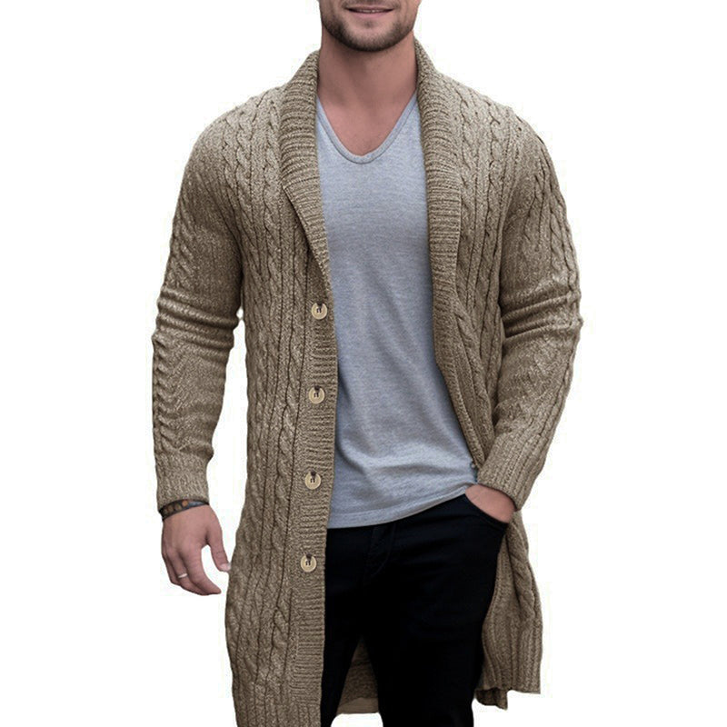 Men s Classic V-Neck Cable Knit Button Up Cardigan Sweater Long Sleeve Lapel Wi image 1