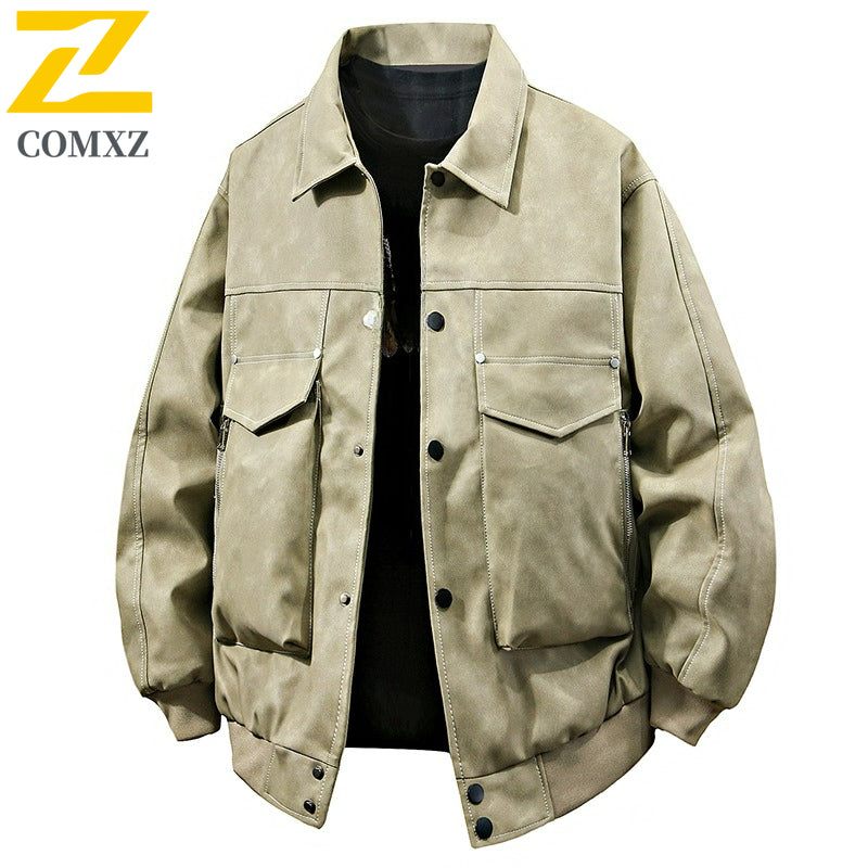 COMXZ Men PU Leather Jacket Brand Luxury Outdoor Cycling Leather Coat High Fash image 4