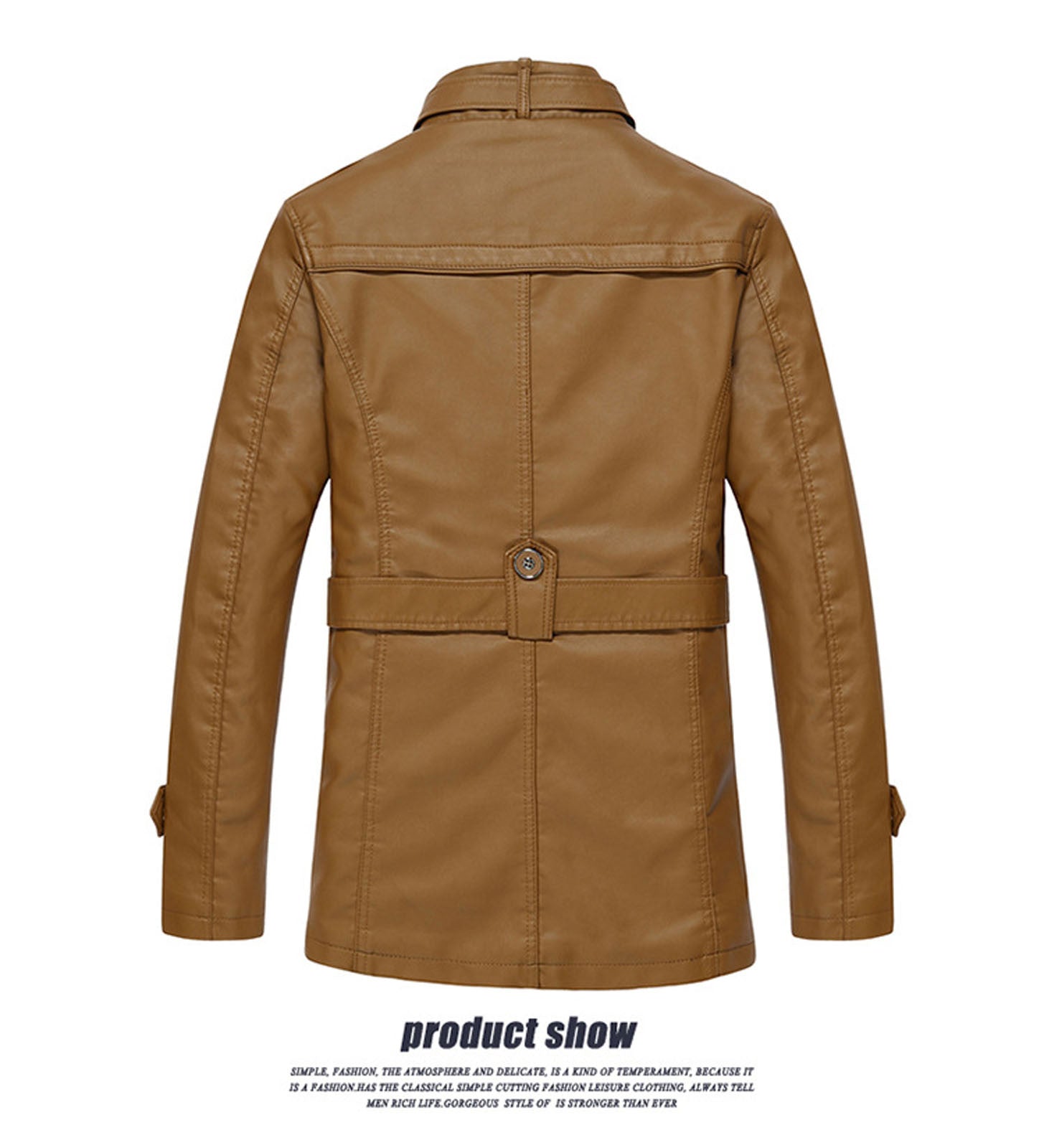 Men's Outdoor Sport Motorcycle Leather Jacket Solid Color Zipper Stand Collar W image 2