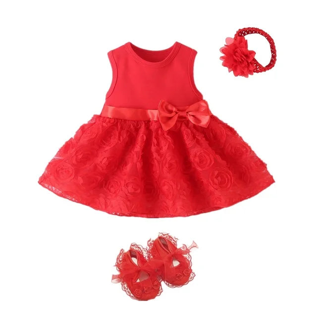 4Pcs Baby Summer Dress Set for Infant Girls Christening Baptism Gown Wedding Pa image 3