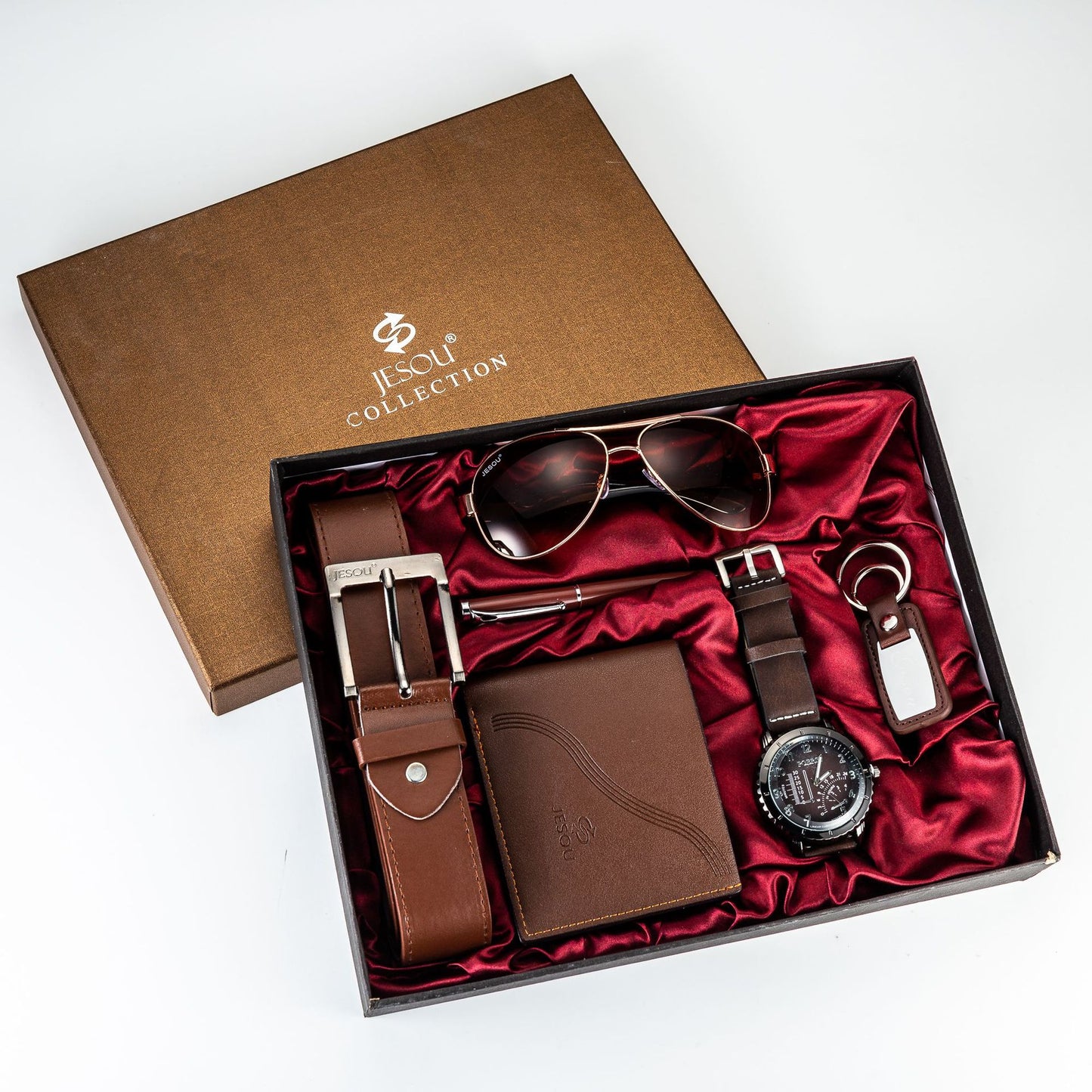 Gift Business Luxury Company Mens Set 6 in 1 Watch Glasses Pen Keychain Belt Pu image 5