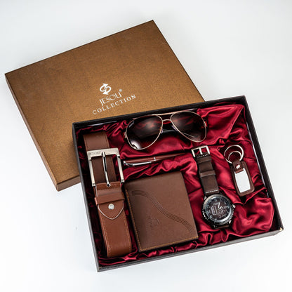Gift Business Luxury Company Mens Set 6 in 1 Watch Glasses Pen Keychain Belt Pu image 5
