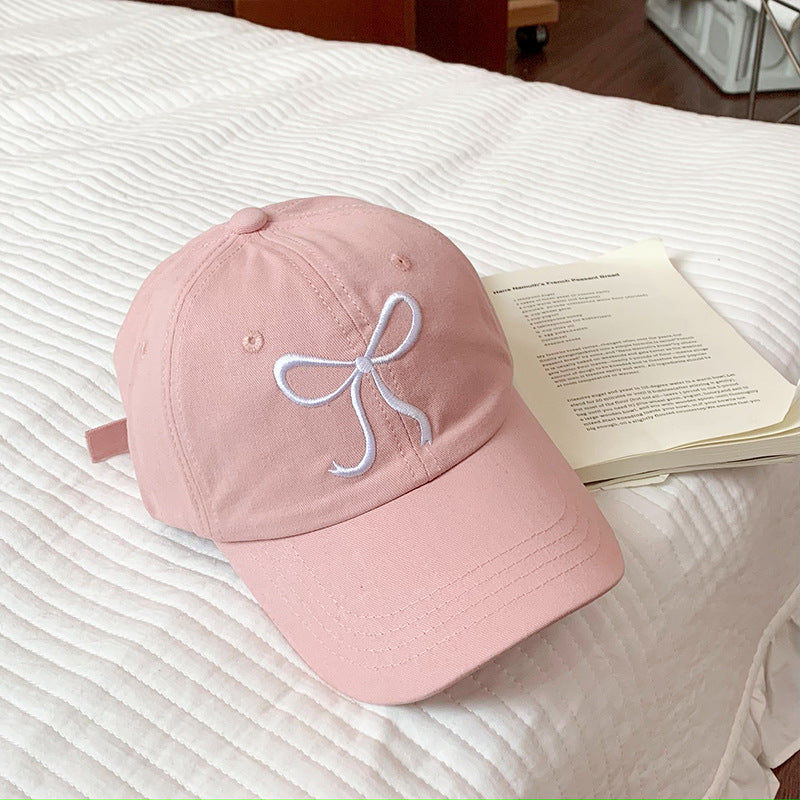 Sweet Bowknot Embroidery Baseball Hat For Women Solid Color Korean Girl Peaked image 0