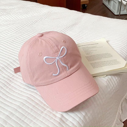 Sweet Bowknot Embroidery Baseball Hat For Women Solid Color Korean Girl Peaked image 0