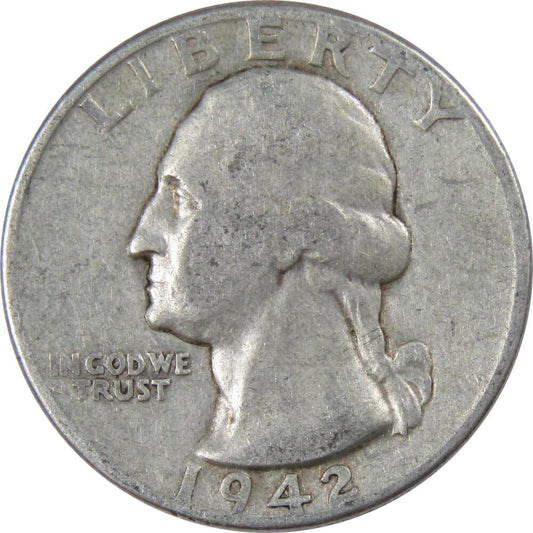 1942 Washington Quarter AG About Good 90% Silver 25c US Coin Collectible image 0