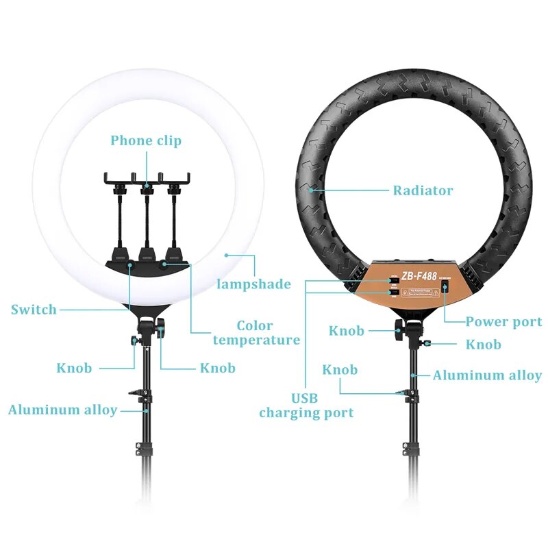 22" LED Light Rings 3200-6500K Color Temperature 0-100% Brightness With 2M Powe image 4