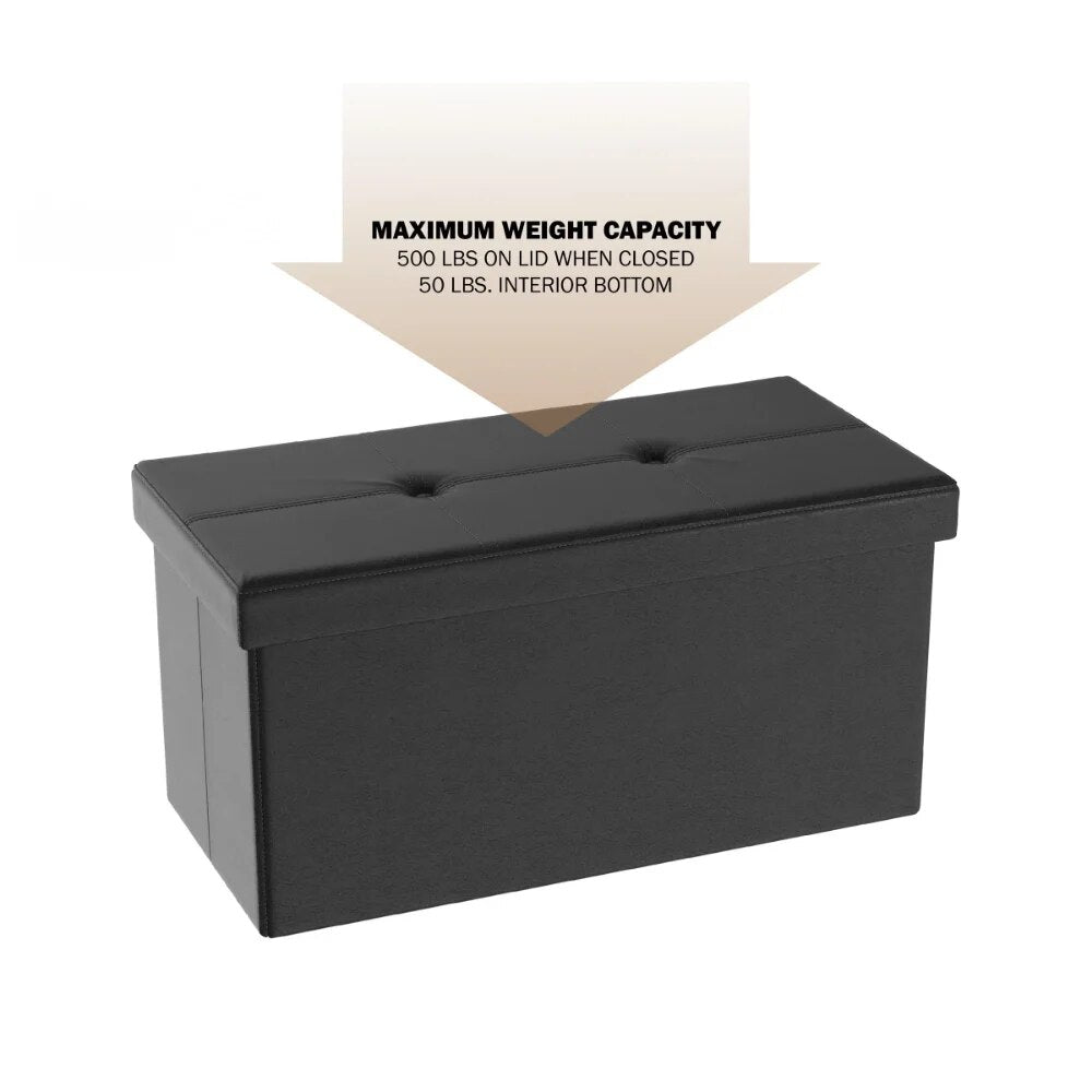 Foldable Storage Bench Ottoman ? Tufted Faux Leather Organizer By Lavish Home ( image 5
