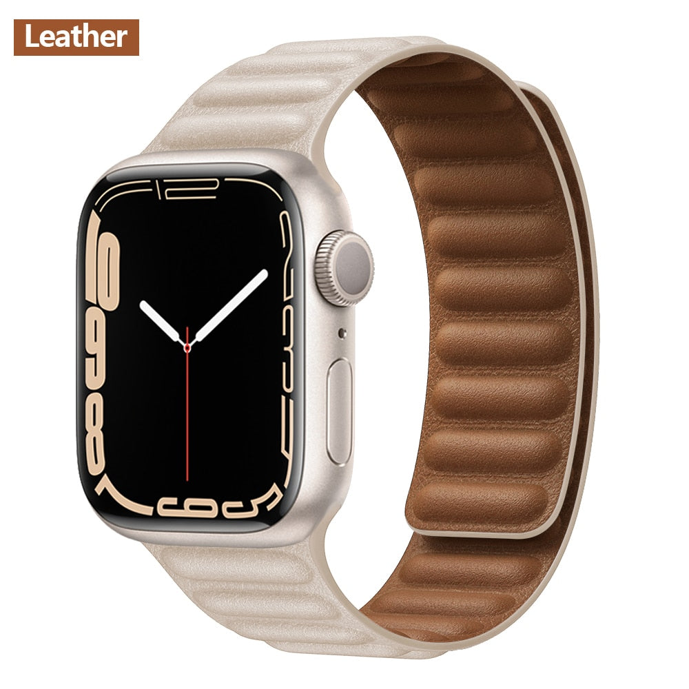 Leather Link For Apple Watch Band 45mm 41mm 44mm 40mm 49mm Original Magnetic Lo image 15