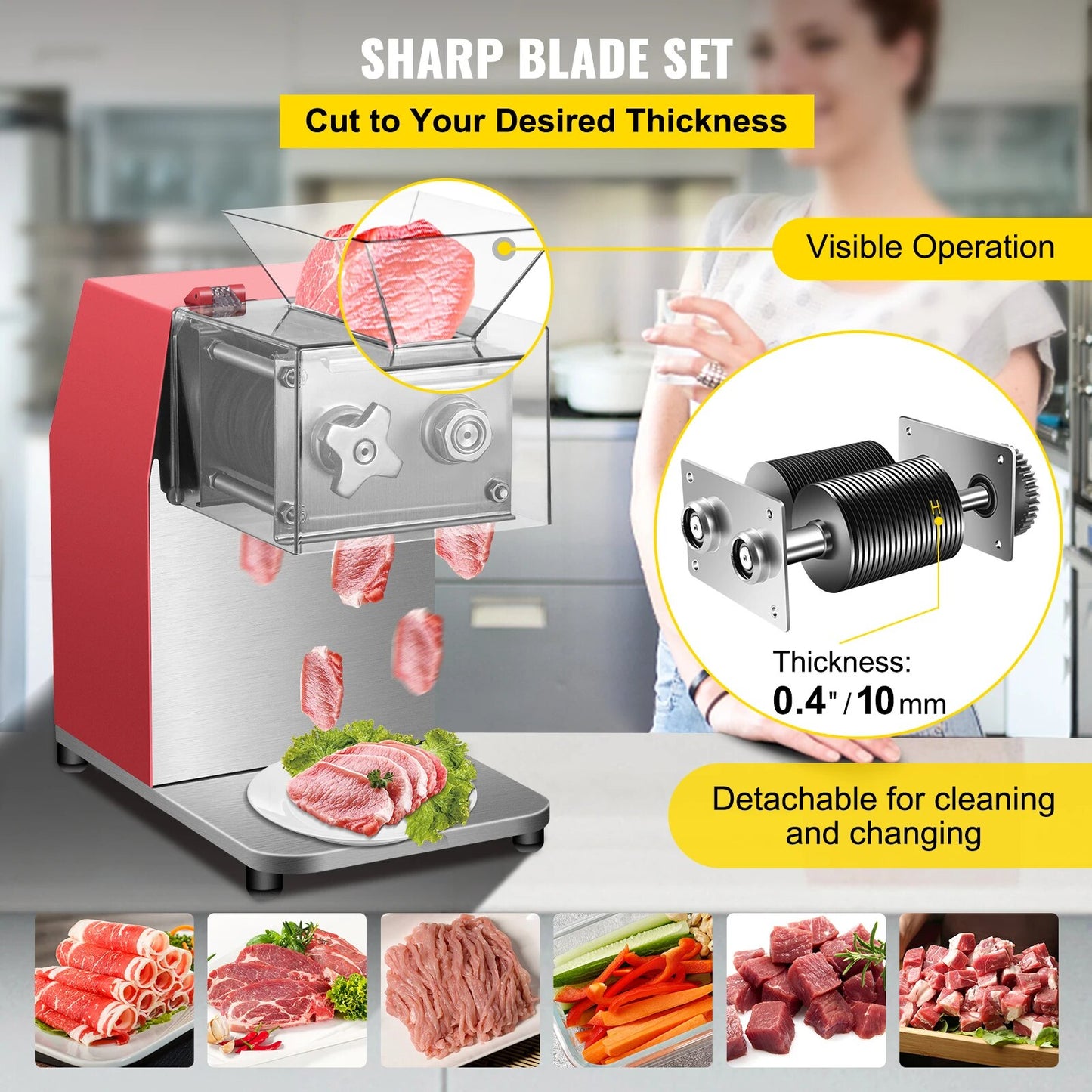 VEVOR 250kg/H Commercial Electric Meat Slicer Grinder Vegetable Cutter Shred Ma image 4