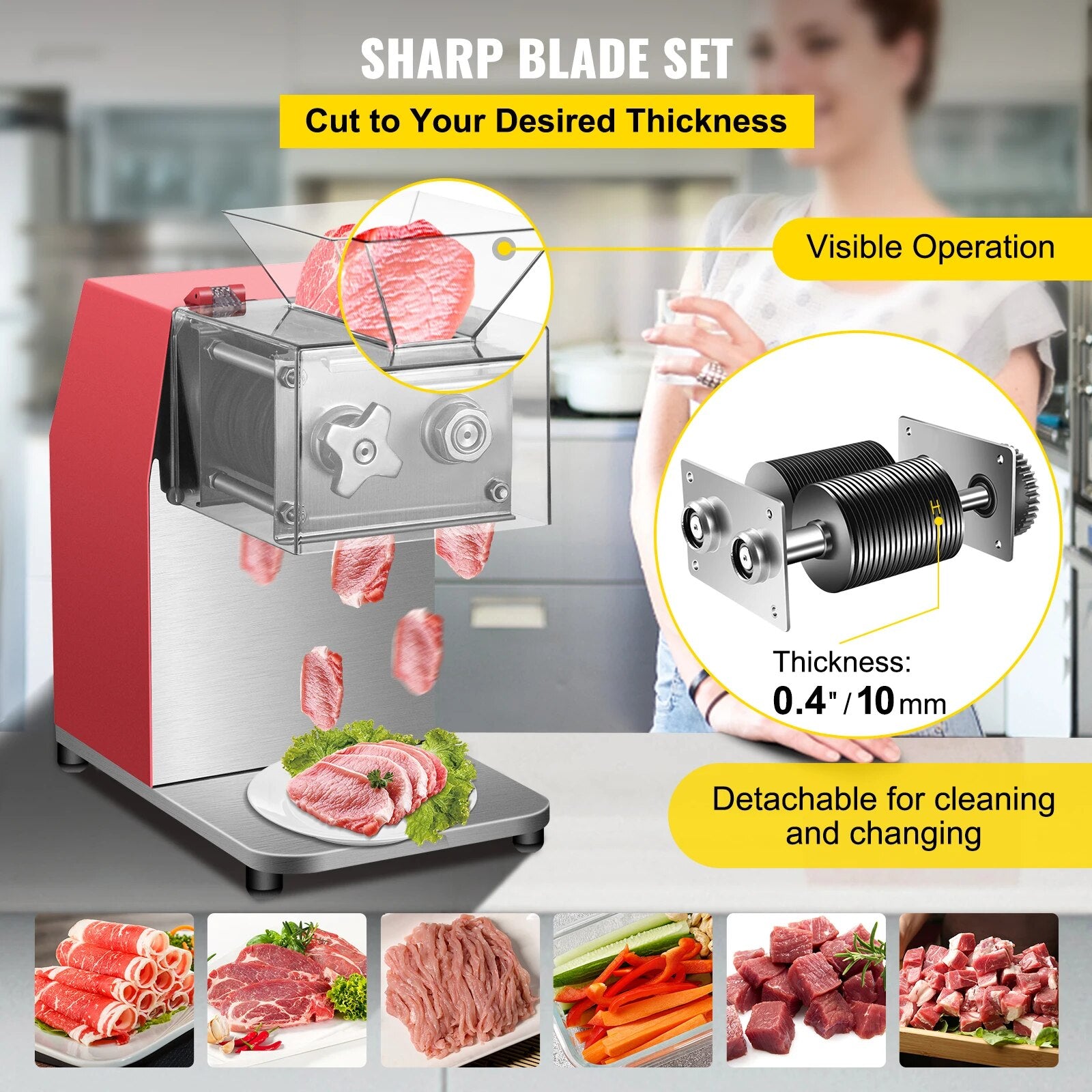 VEVOR 250kg/H Commercial Electric Meat Slicer Grinder Vegetable Cutter Shred Ma image 4