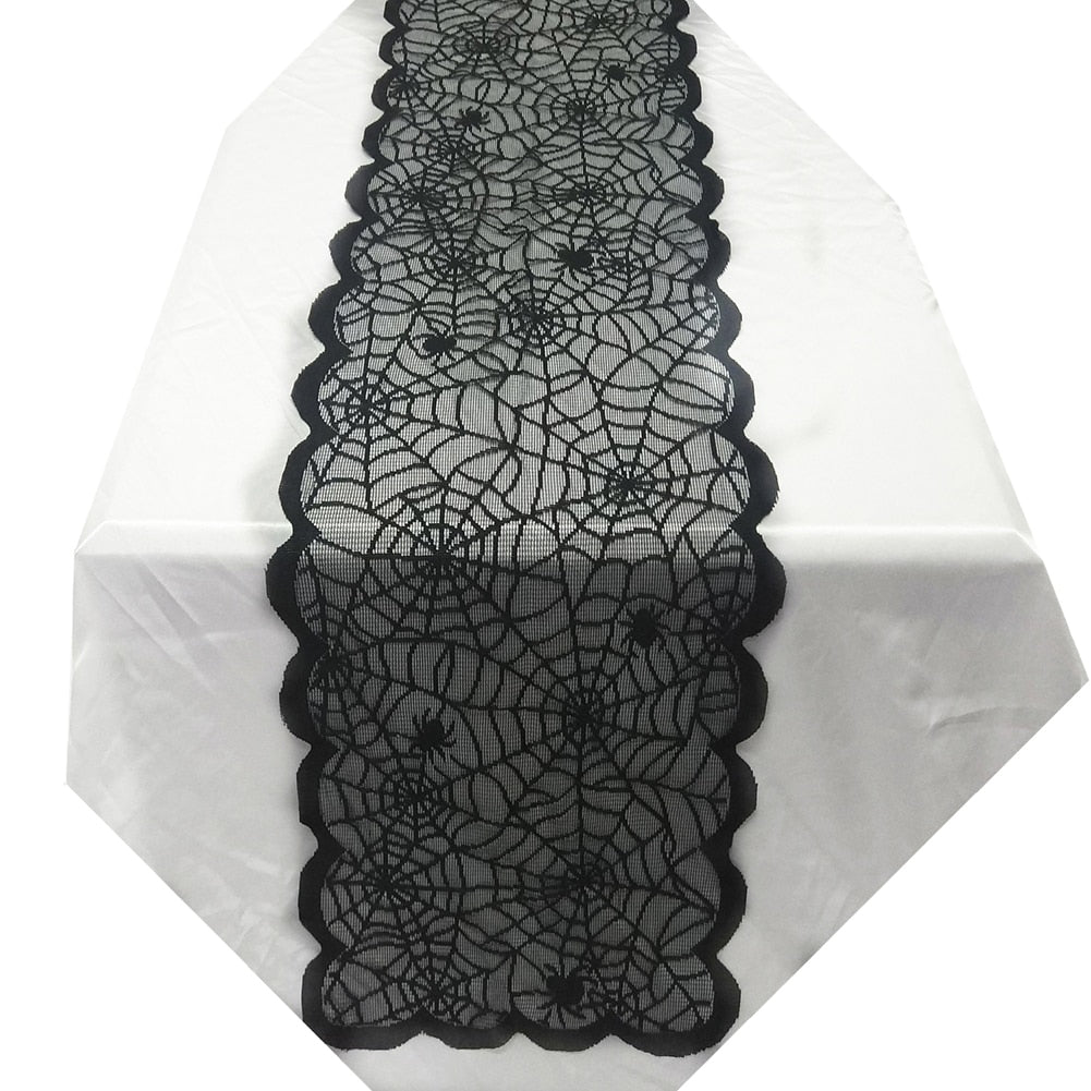 1pcs Black Lace Spider Web Cobweb Tablecloth Table Runner Fireplace Mantle Curt image 6