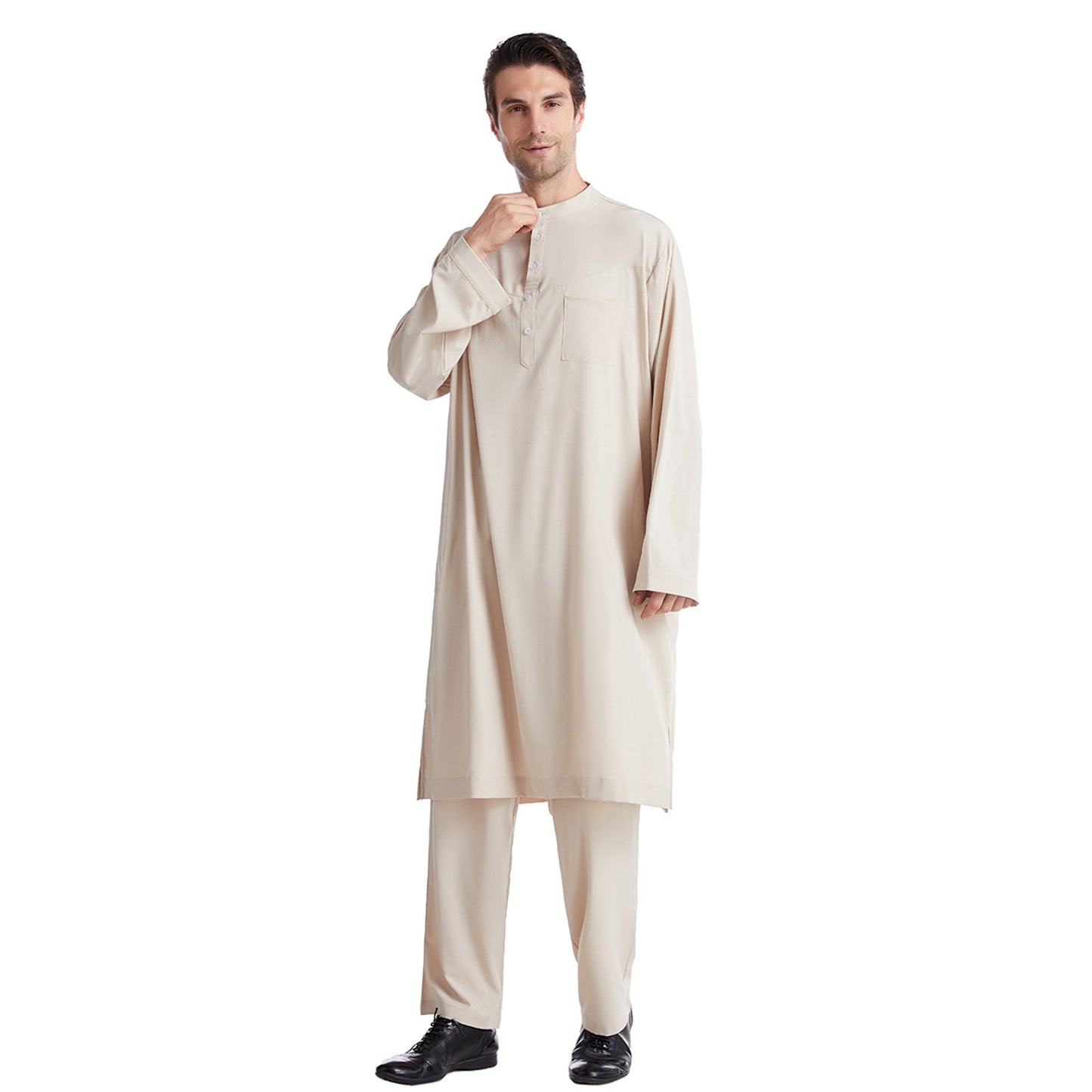 Muslim Robe Arab Men Thobe Ramadan Two Pieces Set Solid Color Arabic Pakistan S image 7