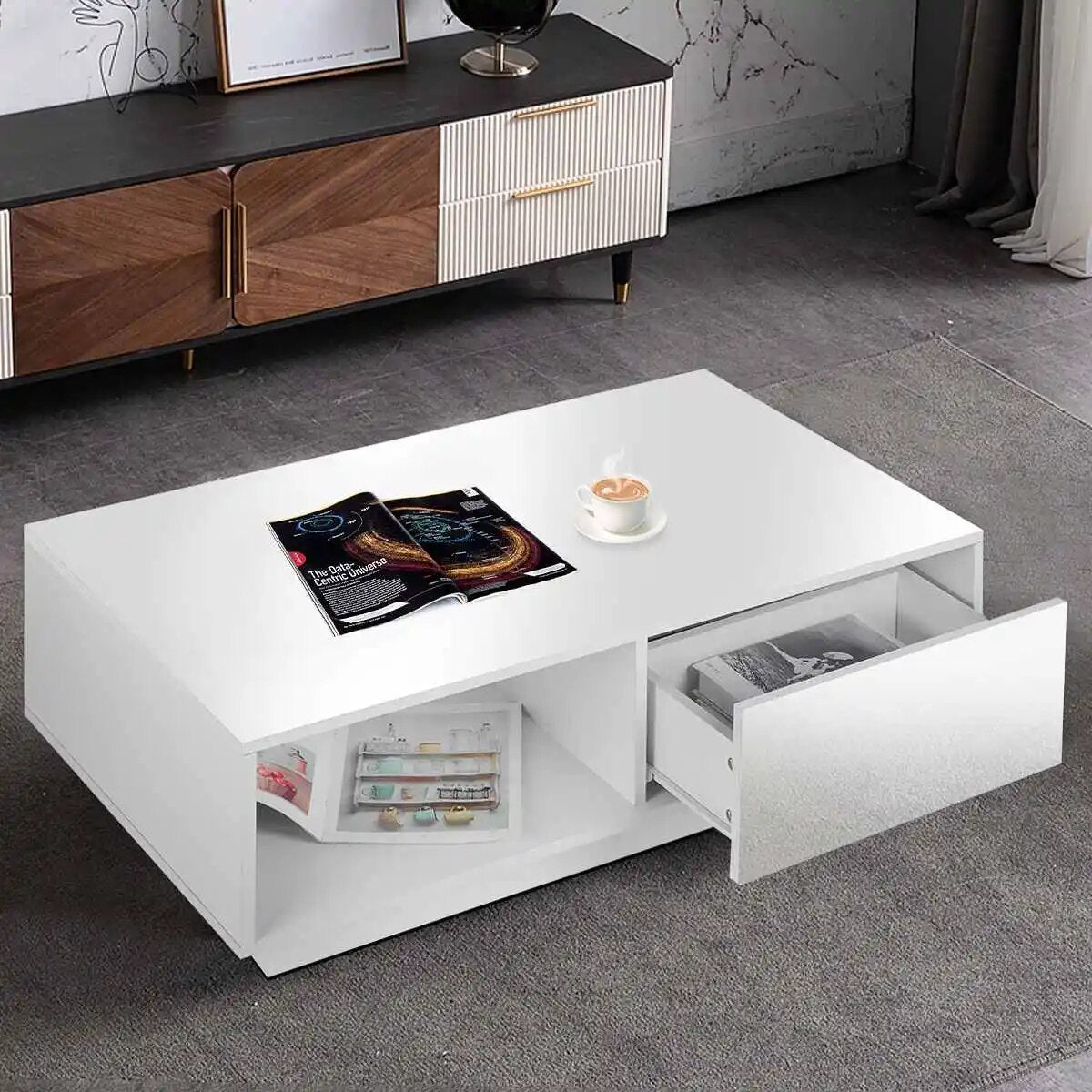 High Gloss Coffee Tables RGB LED End Table Nordic Modern Side Table Living Room image 0