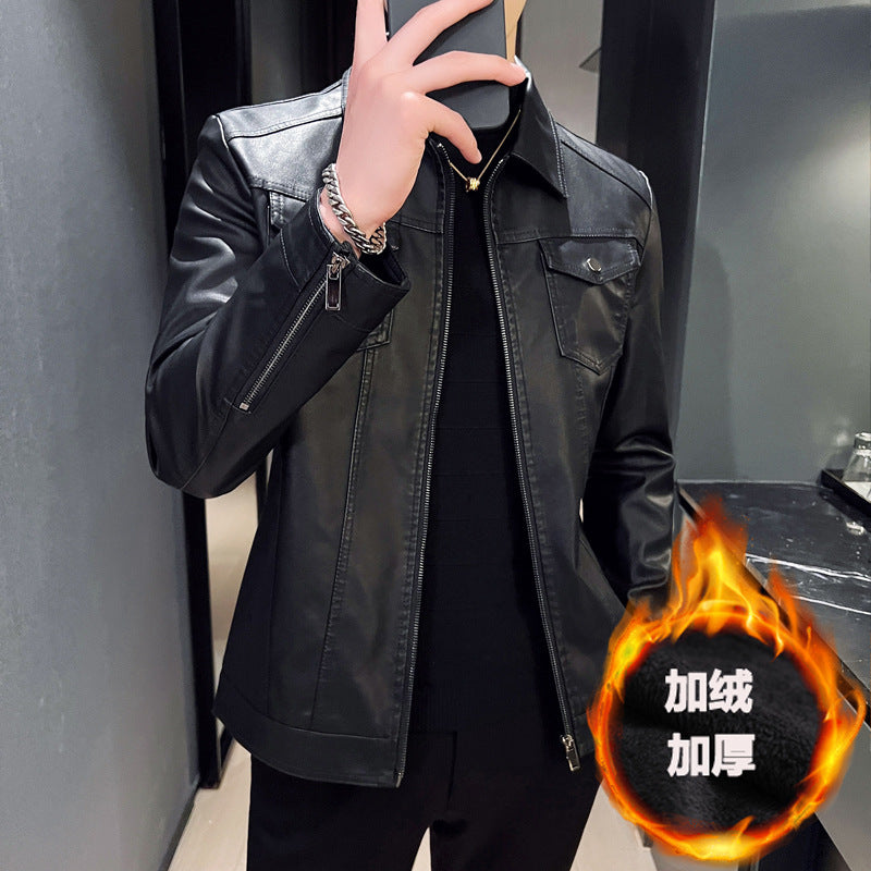 New Fashion Men Slim Fit Motorcycle Leather Jackets Multi-pockets Casual PU Lea image 2