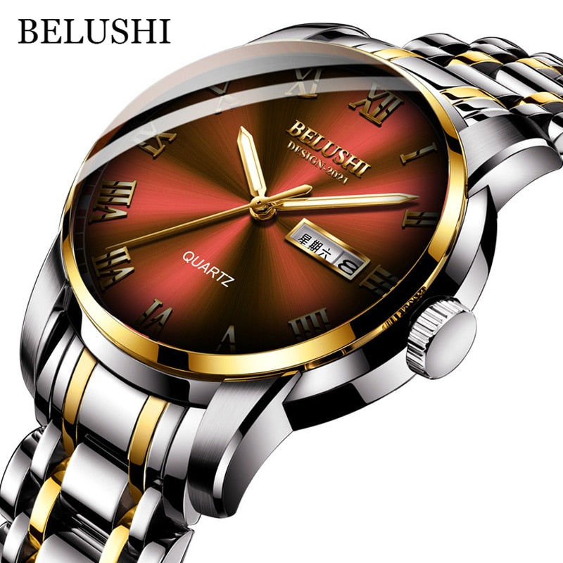 BELUSHI Men Watch Stainless Steel Top Quailty Luxury Push Button Hidden Clasp W image 6