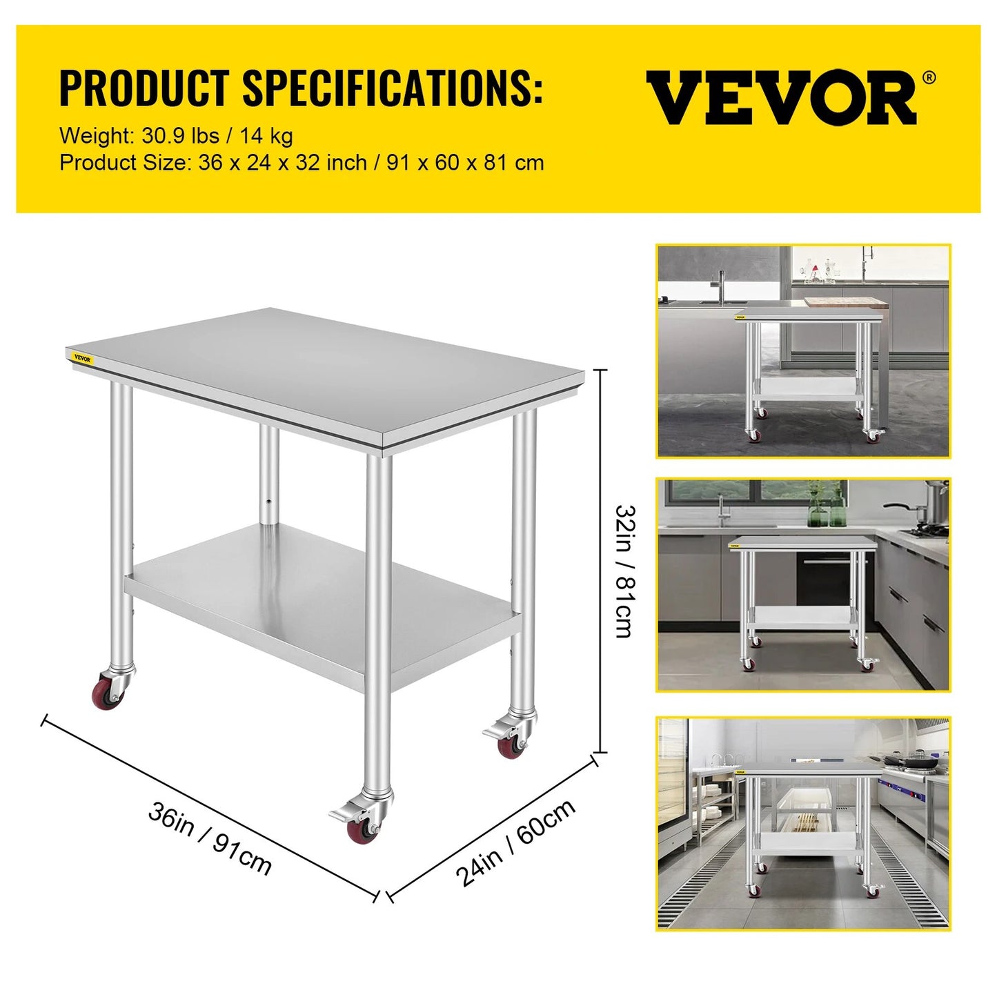 VEVOR Stainless Steel Kitchen Worktable shelves Commercial Work Bench Table wit image 5