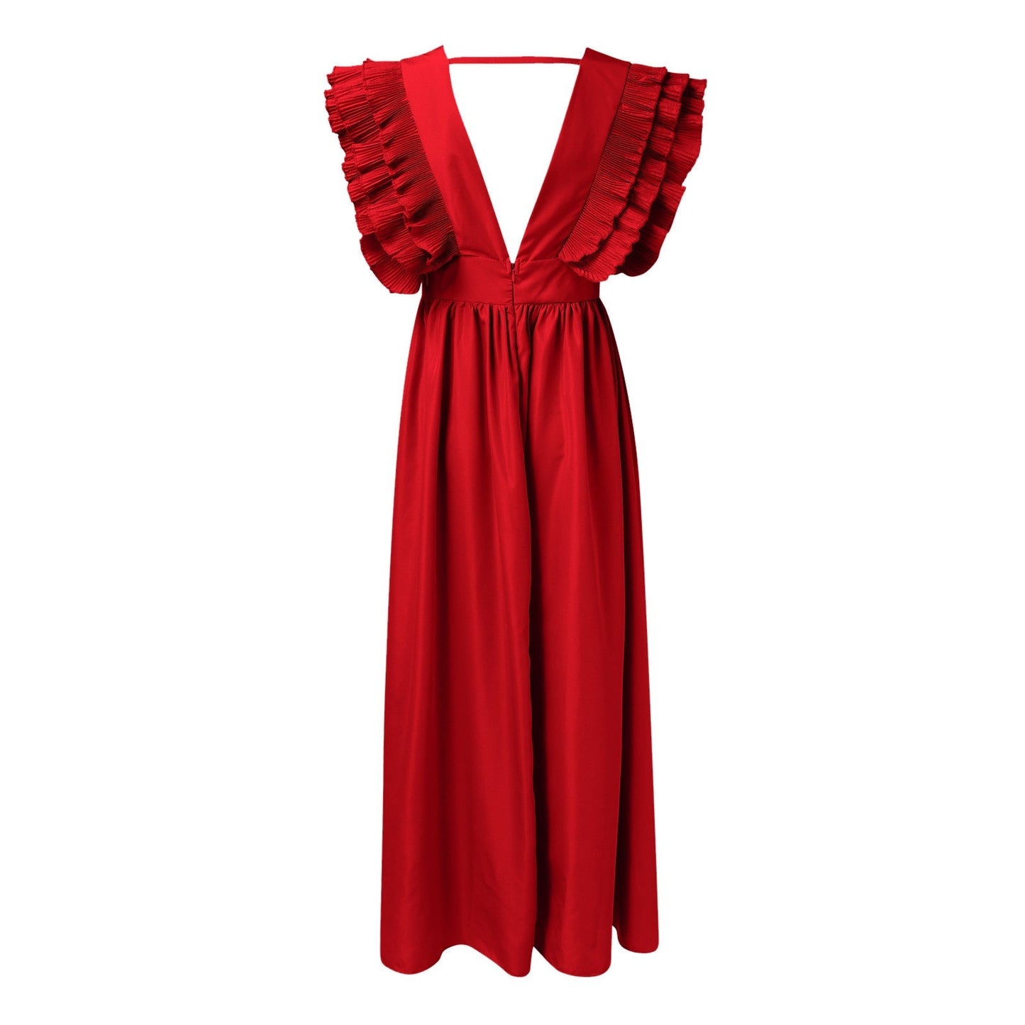 Deep V Neck Ruffle Sleeve Maxi Dresses for Women  High Waist Cockta