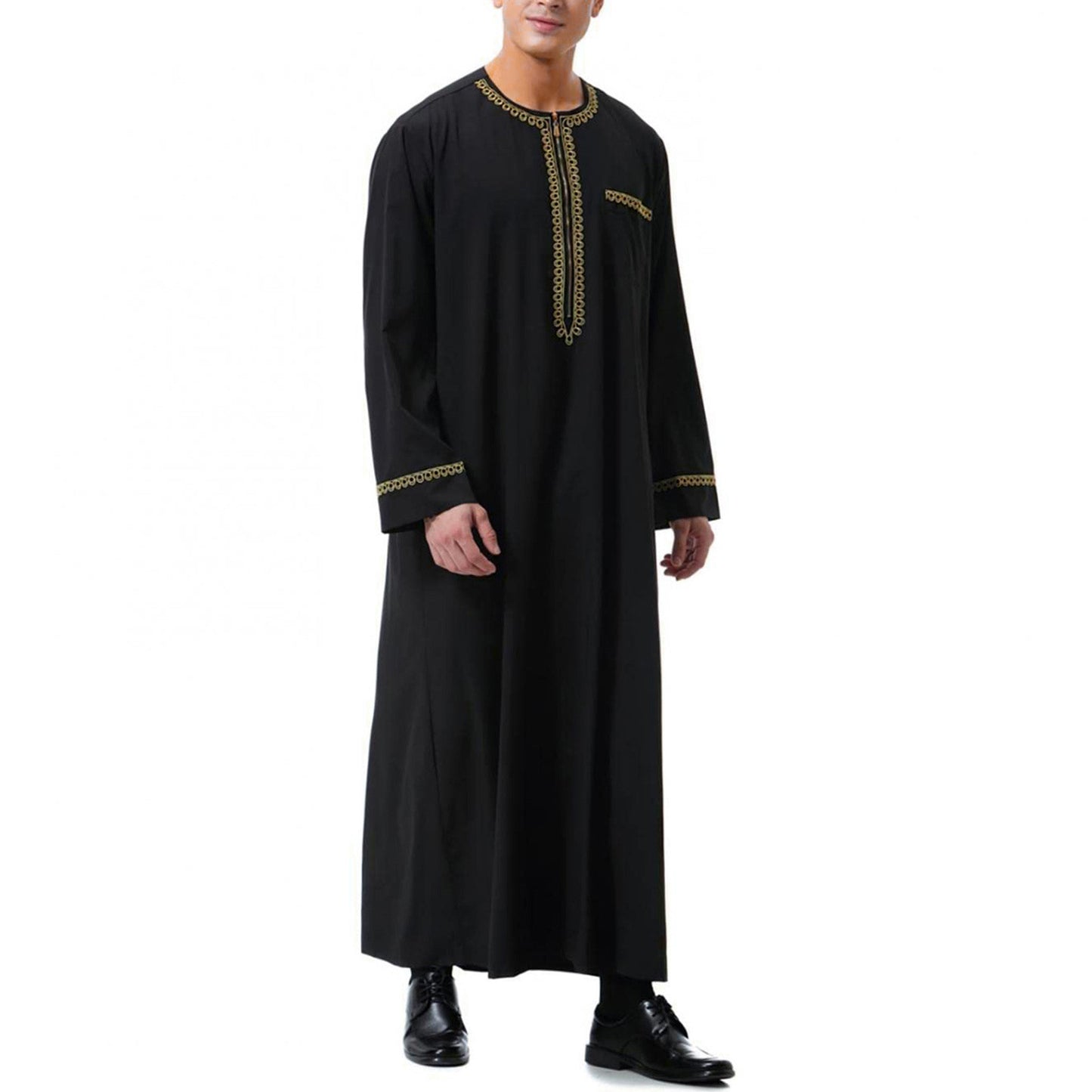 Men's Muslim Robe Arab Middle Robe Long Sleeve Embroidered Pocket Long Abaya Shi image 6