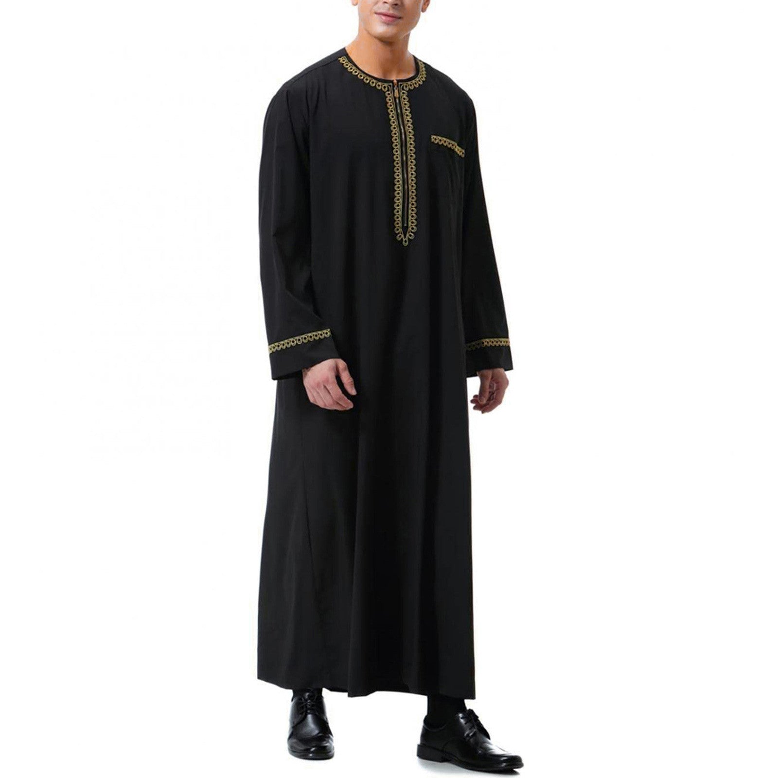 Men's Muslim Robe Arab Middle Robe Long Sleeve Embroidered Pocket Long Abaya Shi image 6