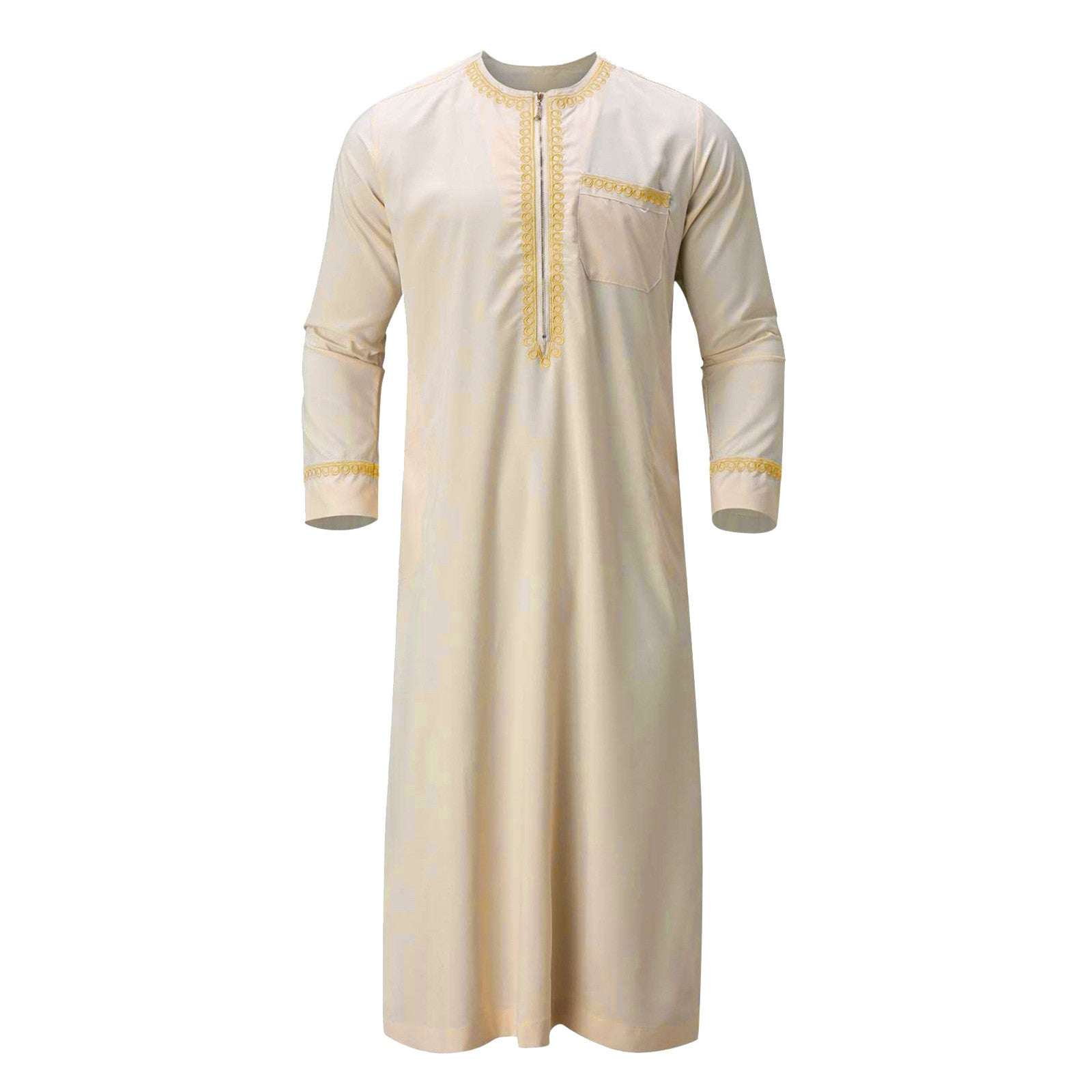 Men's Muslim Robe Arab Middle Robe Long Sleeve Embroidered Pocket Long Abaya Shi image 3