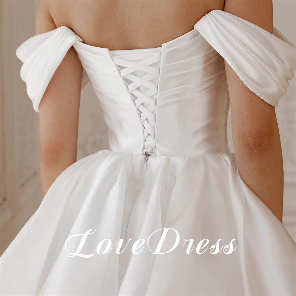 Love Simple Off The Shoulder A-Line Short Stain Wedding Dresses Elegant Above K image 2