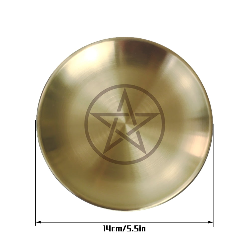 Pagan Ritual Tray Altar Pentagram Plate Crystal Stone Shelves Candle Holder Inc image 9