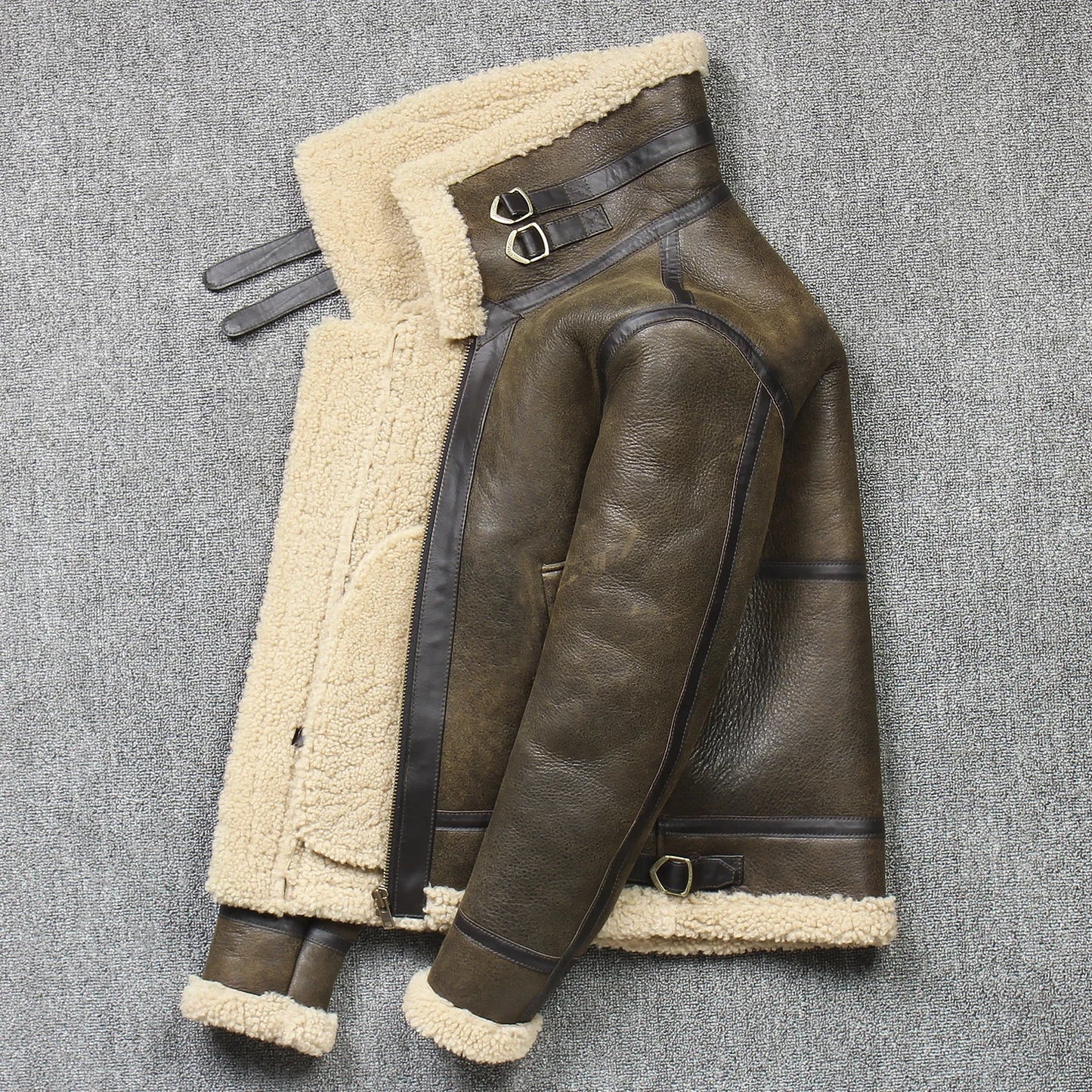 2025 Men's Winter Aviator Real Leather Jacket Sheepskin Shearling Genuine Leath image 2