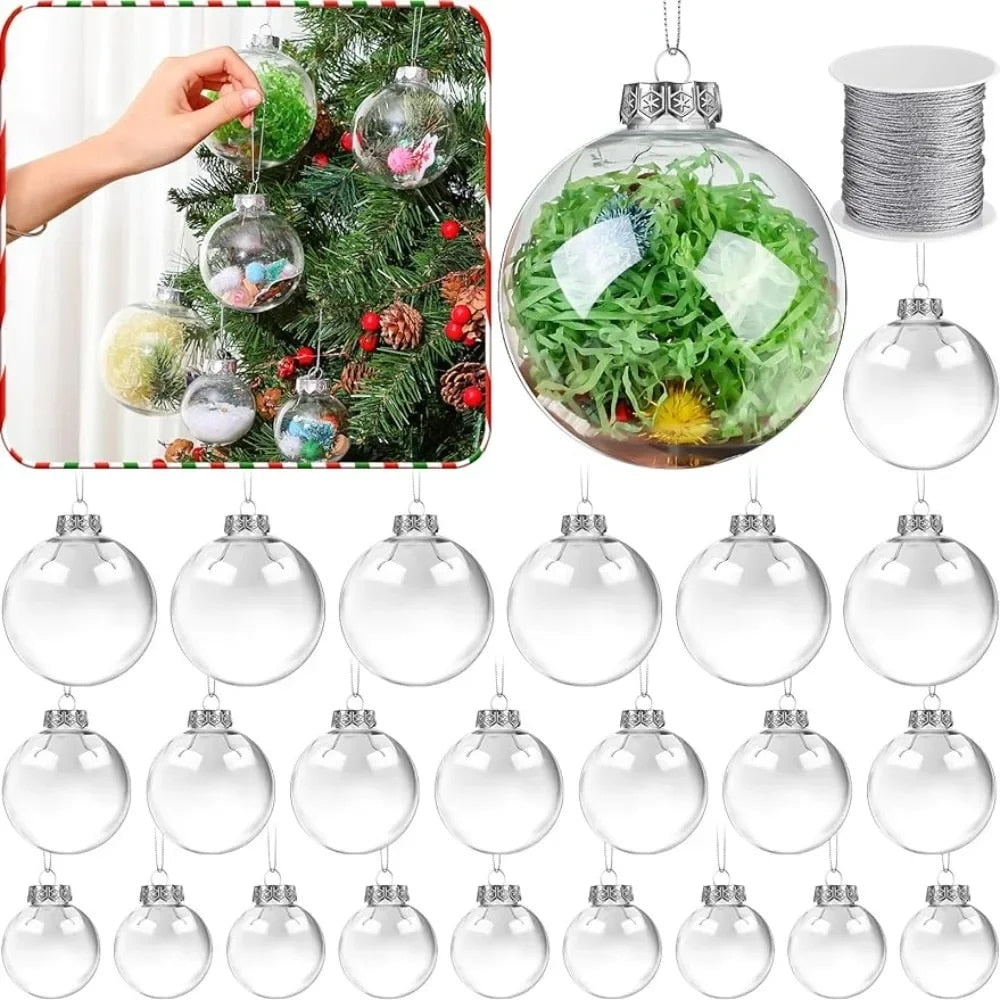 50 Pcs Clear Plastic Ornaments with Lid Rope Hanging Christmas Fillable Balls O image 1