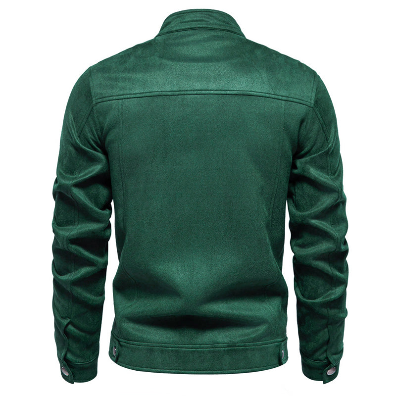 Men Classic Suede Bomber Jacket with Stand Collar and Zipper Closure - Stylis