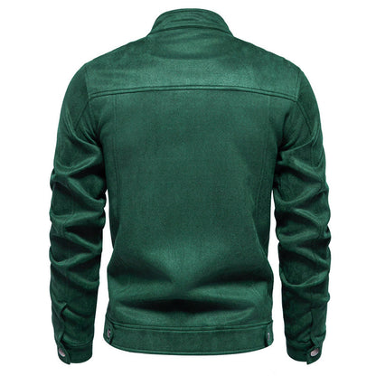 Men'S Classic Suede Jacket - Stand Collar Zipper Closure Stylish Casual Coat