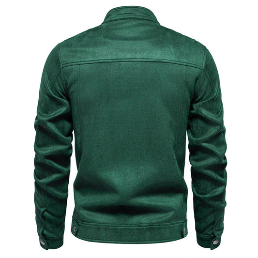 Men'S Classic Suede Jacket - Stand Collar Zipper Closure Stylish Casual Coat