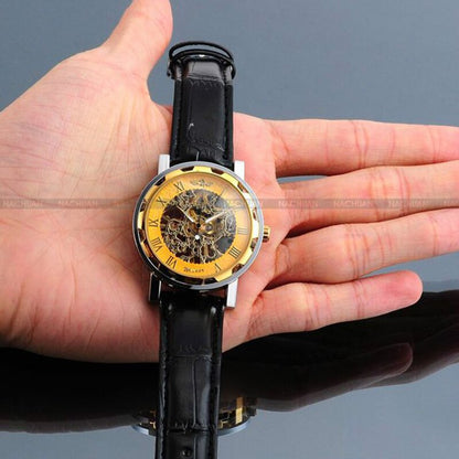 Men Mechanical Wrist Watch With Black Leather Strap 1pc Luxury Fashion Stainles image 5