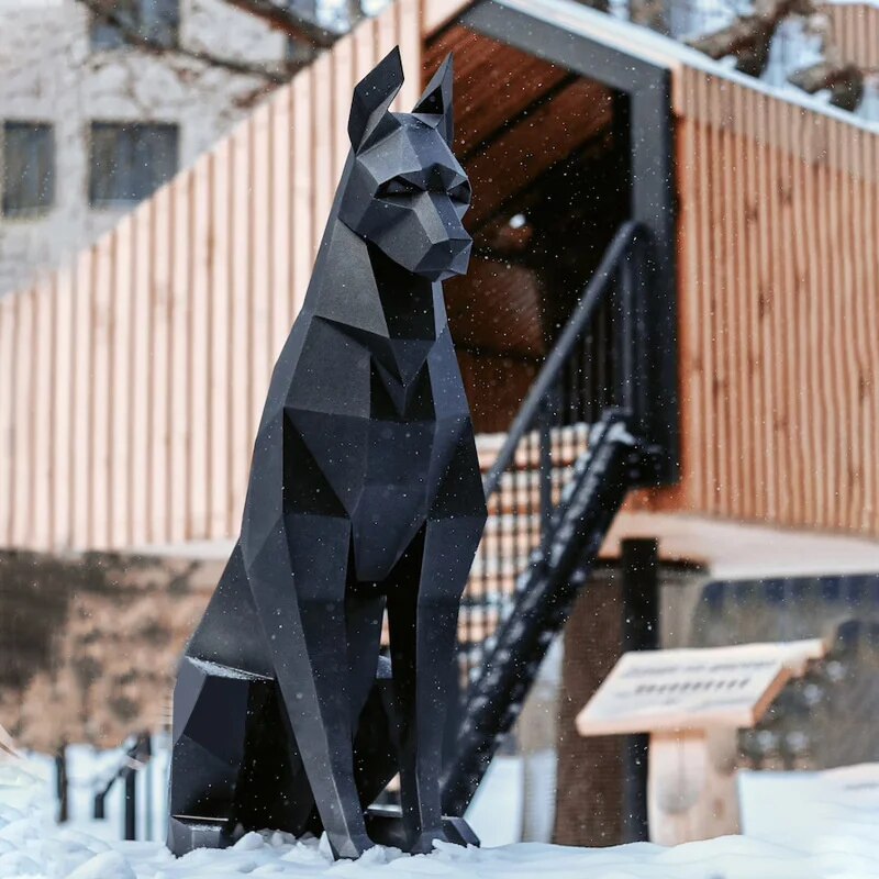 High Doberman Dog 3D Paper Model, Animal Sculpture Papercraft, DIY Paper, Geome image 0