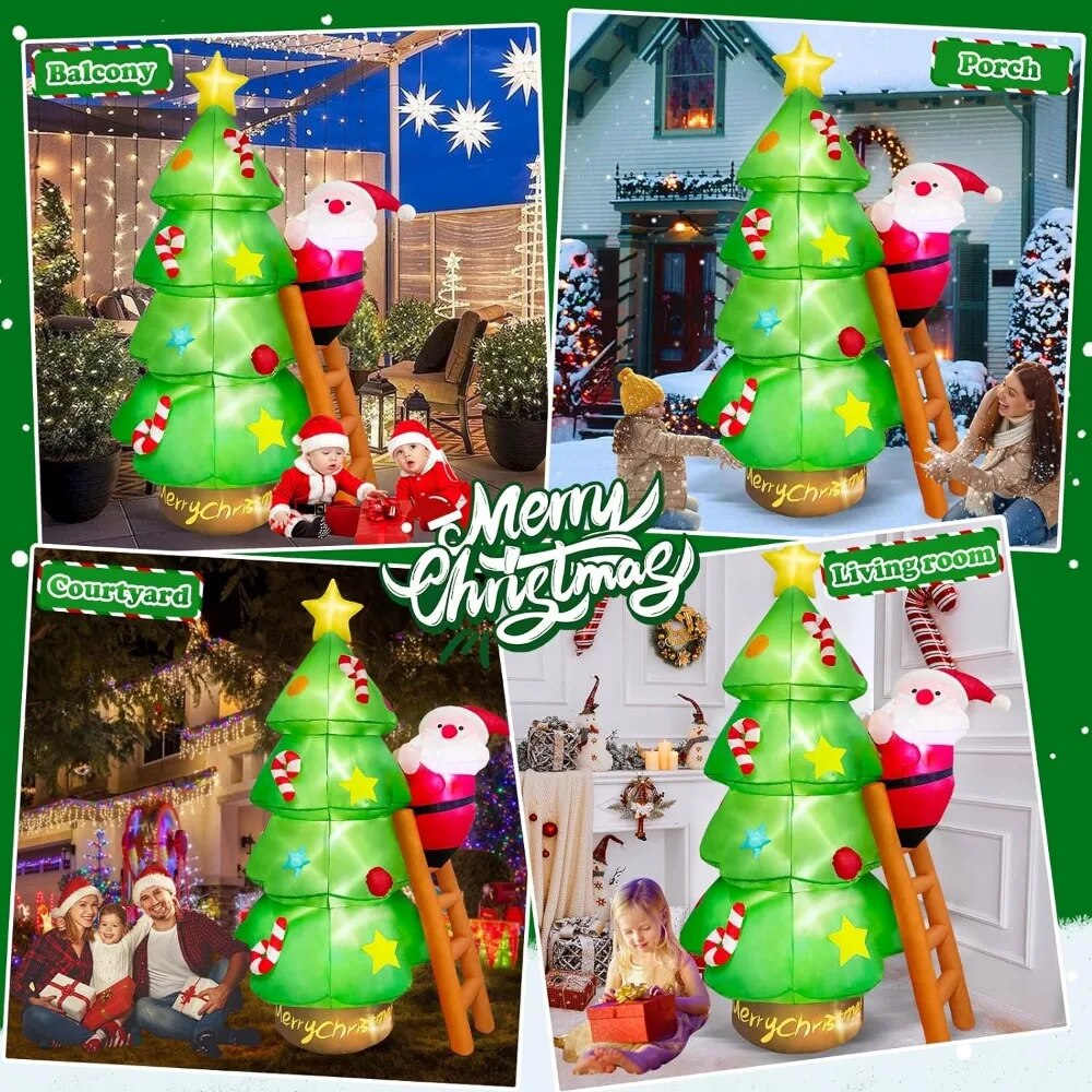7 FT Inflatable Christmas Tree with Santa Claus Outdoor Decorations, Blow Up Ya image 6
