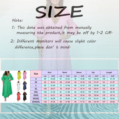 Women's  V-neck White Hollow Out Party Long Dress Summer 2024 New Casual