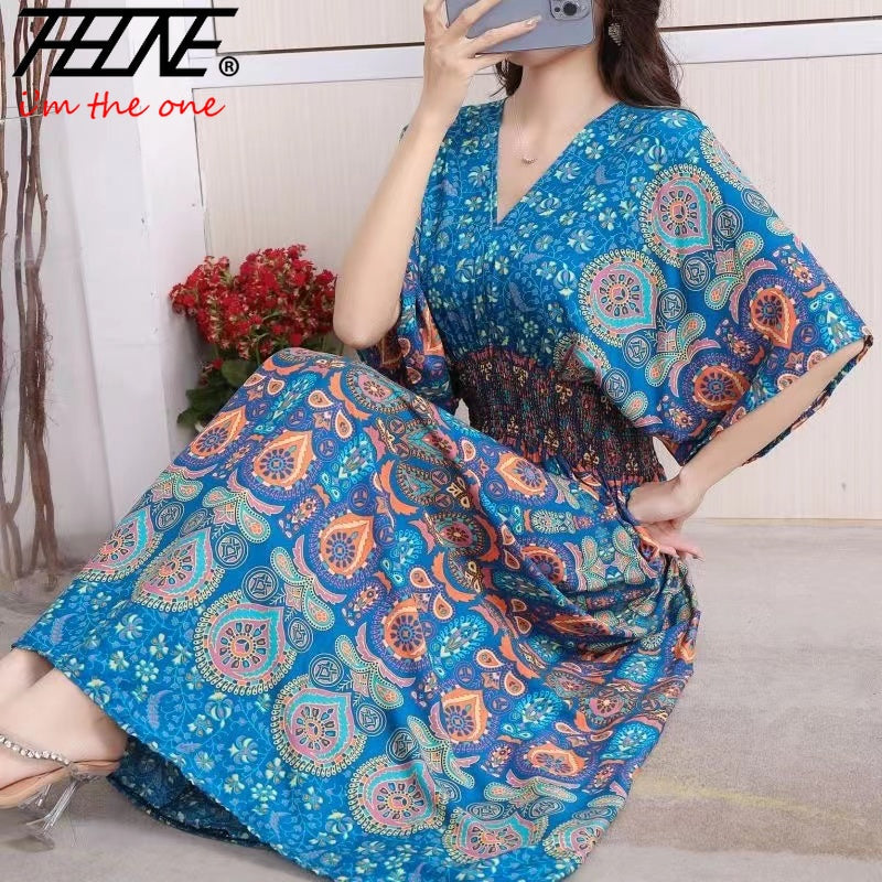 Women Dress Summer 2024 Maxi Long Print Indian Bohemian Clothing New in Dresses