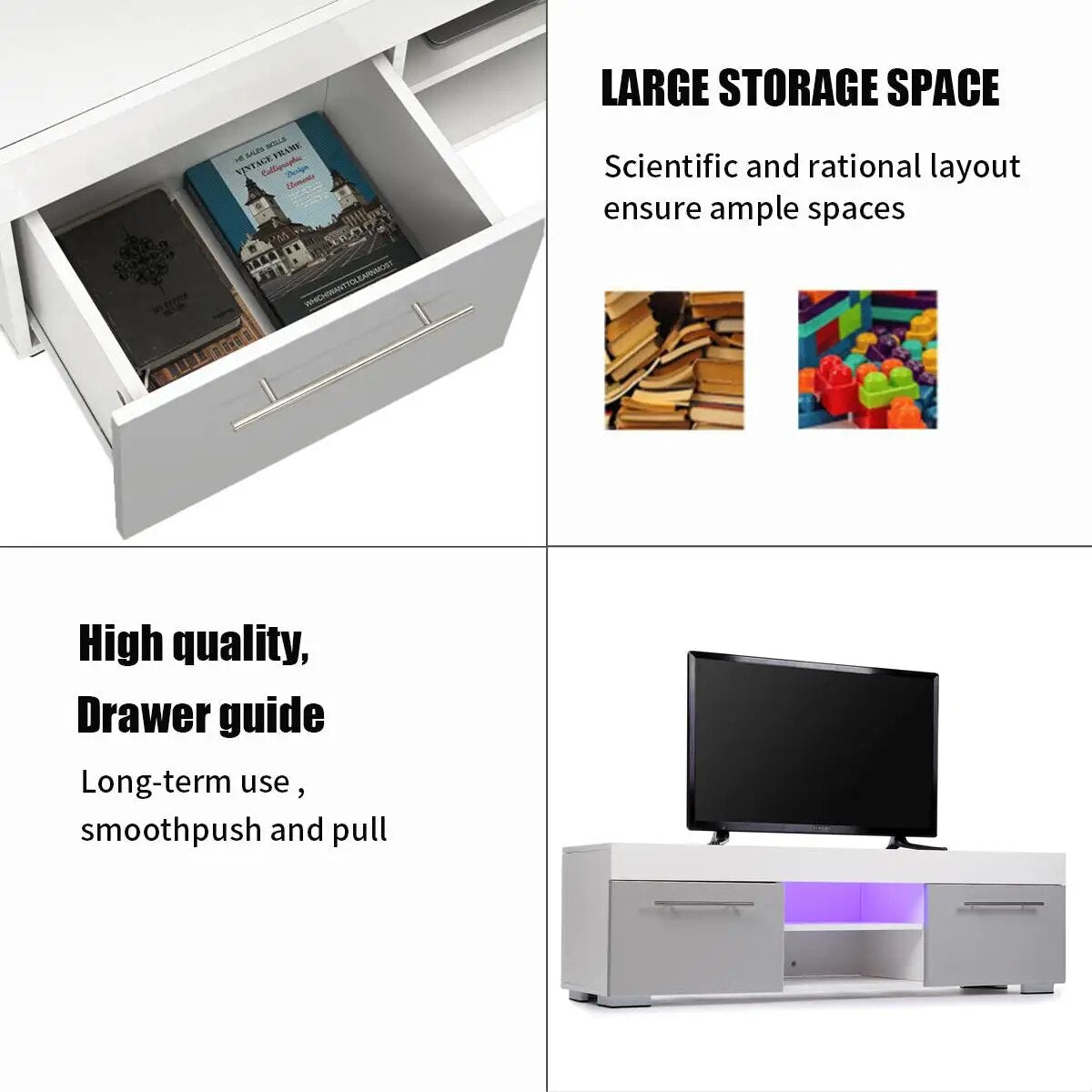 51'' High Gloss Modern TV Unit Bracket with LED Light TV Stands Living Room Fur image 7