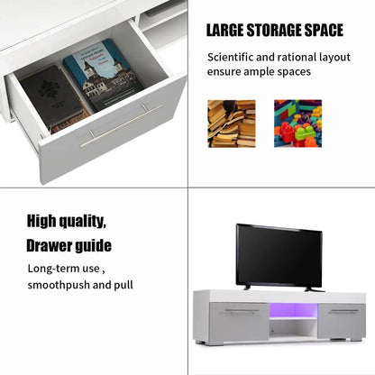51'' High Gloss Modern TV Unit Bracket with LED Light TV Stands Living Room Fur image 7