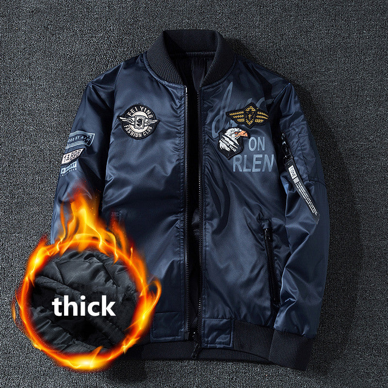 Winter Bomber Jacket Men Military Pilot Jacket Badge Fashion Double Side Wear M image 12