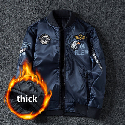 Winter Bomber Jacket Men Military Pilot Jacket Badge Fashion Double Side Wear M image 12