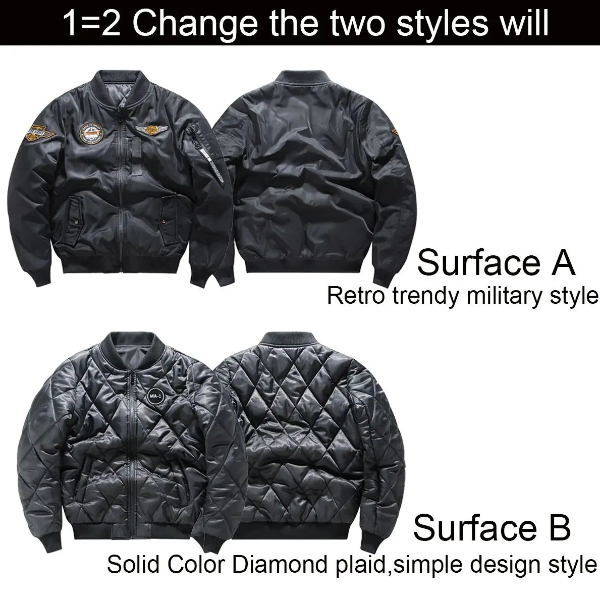 Air Force MA1 Pilot Cotton Jacket Men Double Sided Letter Embroidery Thicken Bo image 5