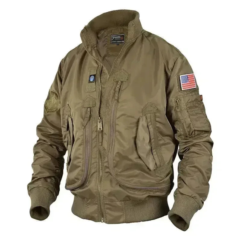 Men Tactical Military Jackets Big Pocket Pilot Baseball Air Force Coat ArmyGree image 2