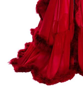 Long Chiffon Fur Robe Marabou Edge Pajamas Wedding Gift Birthday Dress Annivers